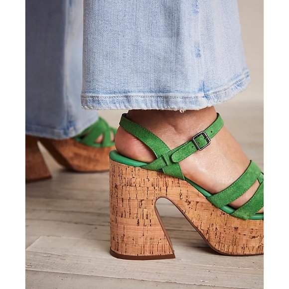 NWT Free People Lisbon MJ Platform Sandals / Green Goddess - Picture 4 of 12